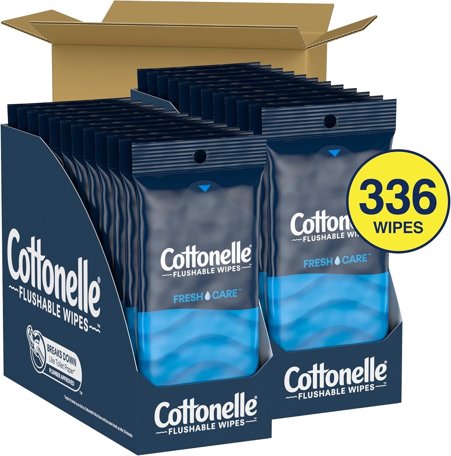 Cottonelle Fresh On-The-Go Flushable, Adult Wet Wipes, 14 wipe per pack, 24pack