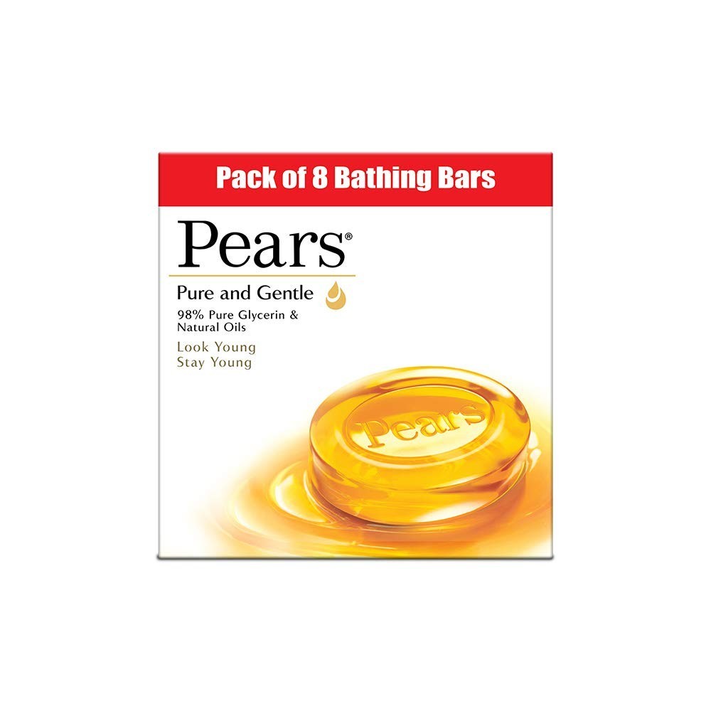 Pears Pure & Gentle Bathing Soap Bar 125 g (Pack of 8) – Moisturizing Glycerin