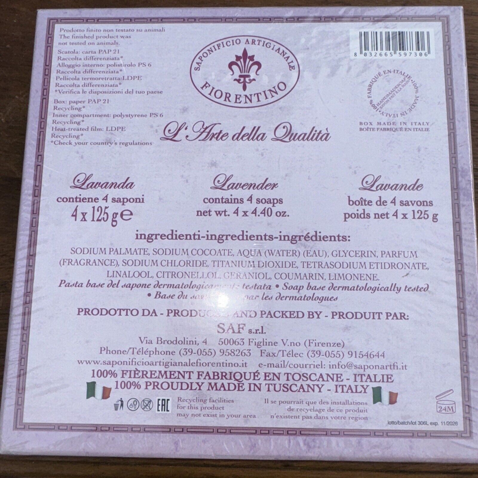 Tuscan Flower Lavender Scented Soap Artigianale Fiorentino Set Of 4