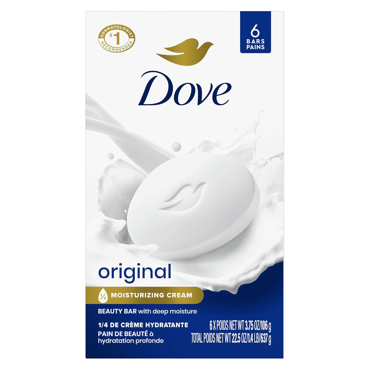 Dove Beauty Bar Soap Original, 6 Bars for Soft, Smooth Skin, with 1/4 Moisturizi