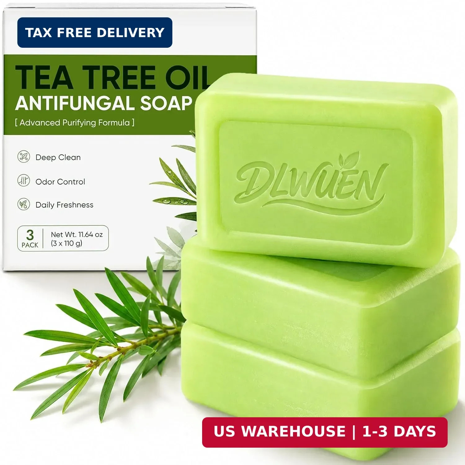 Tea Tree Soap Bar 3 Pack, Antifungal Tea Tree Oil Soap for Face & Body | Deep Cl
