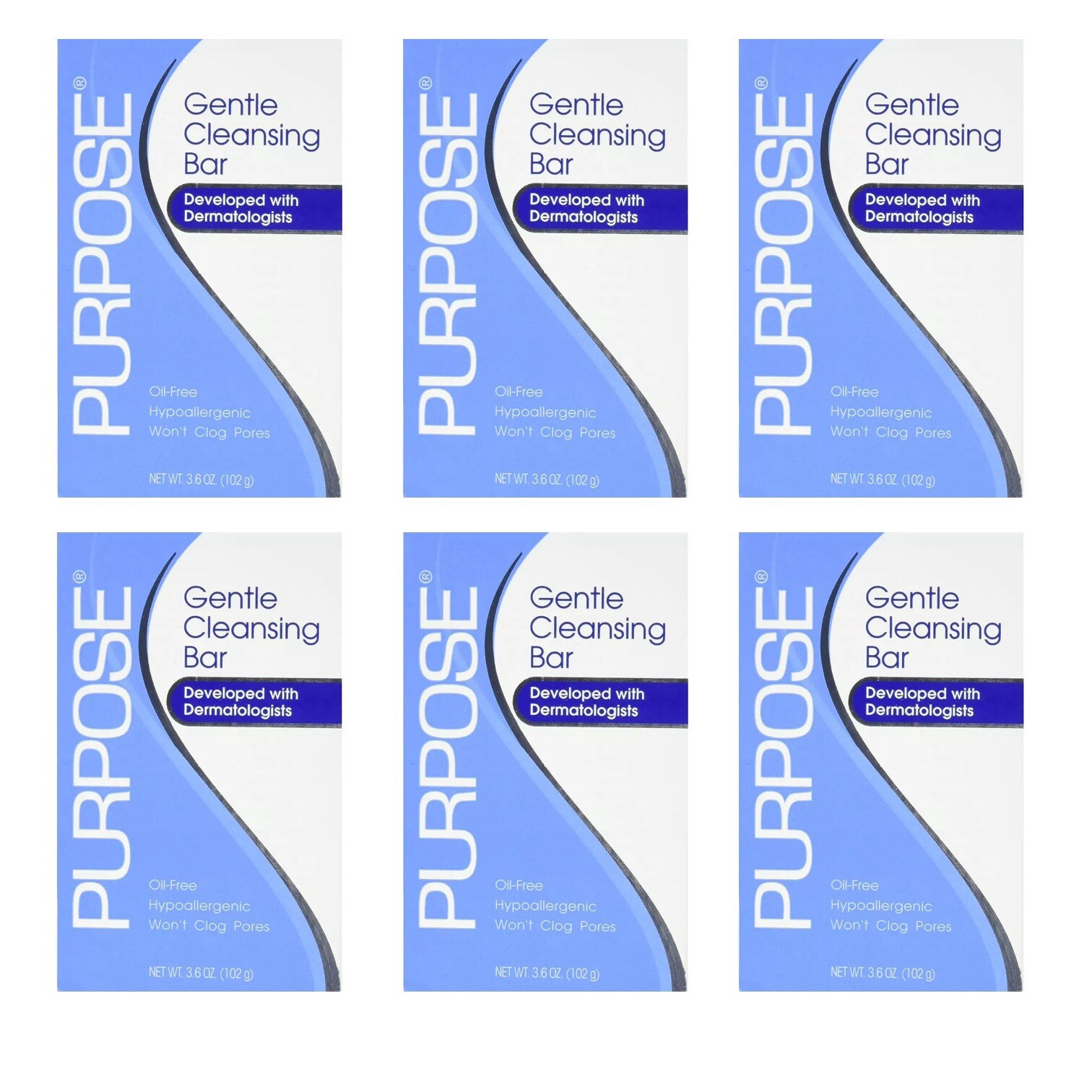 Purpose Gentle Cleansing Face Bar Oil-Free Hypoallergenic 3.6 Ounce Lot of 6