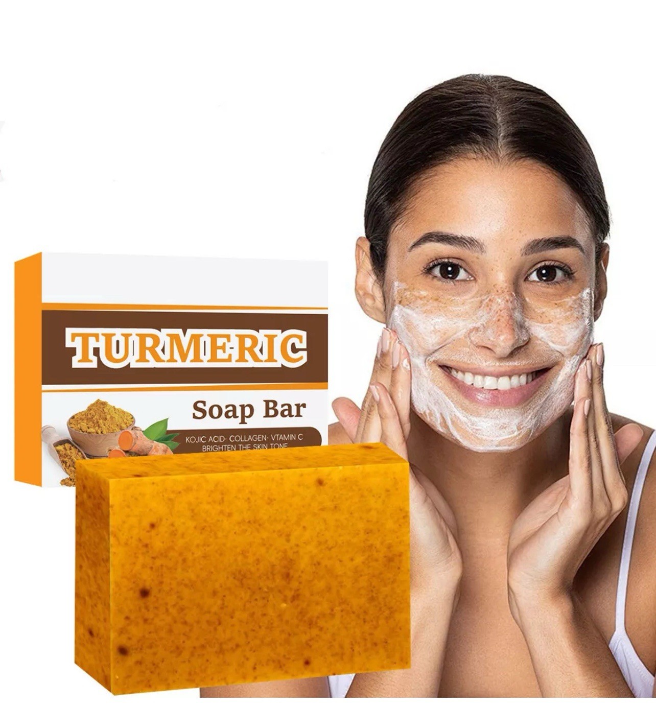 Honey Glow Lemon Turmeric Kojic Acid Soap Bar, 100g Turmeric Face and Body Soap