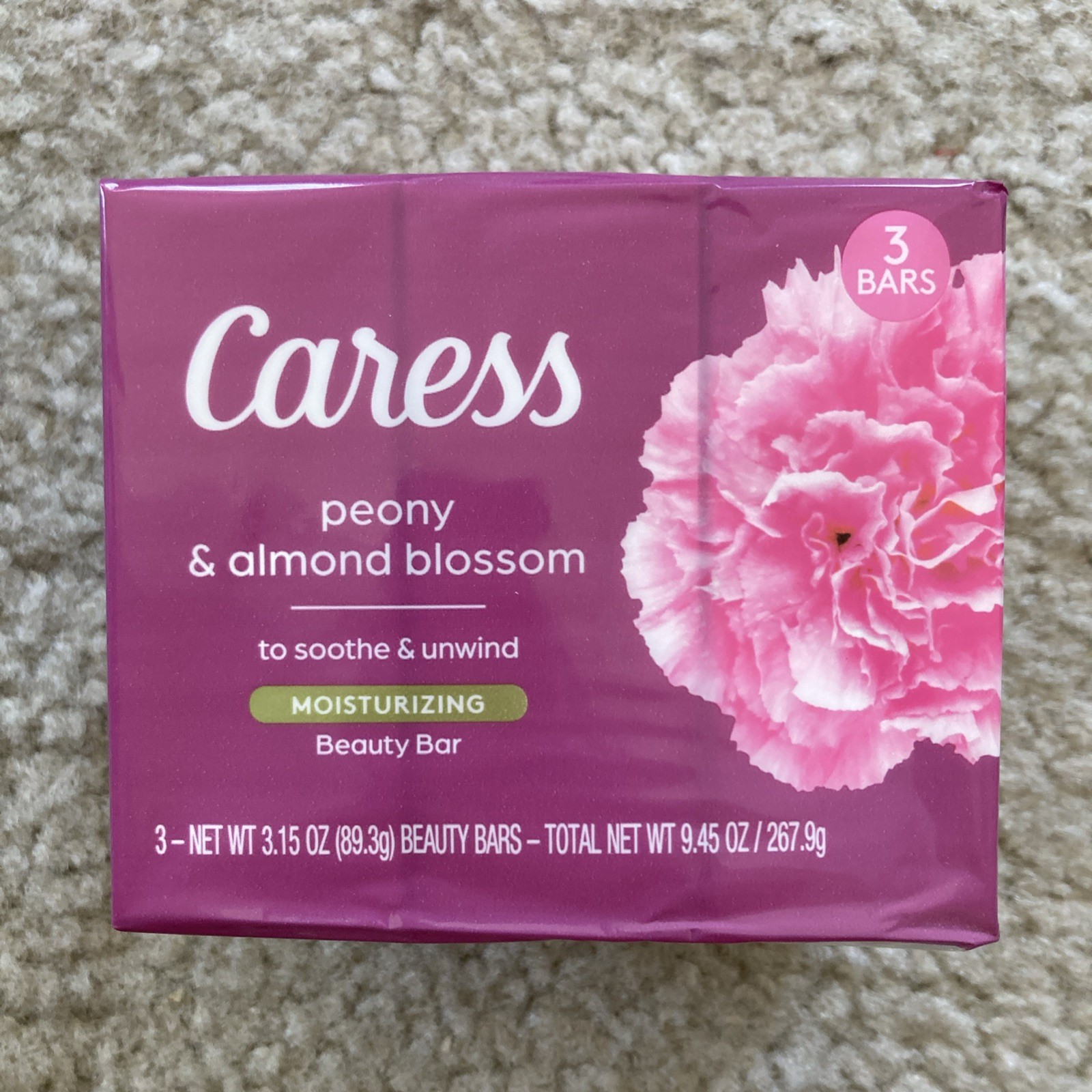 Caress Peony & Almond Blossom Moisturizing Beauty Bars 3 Pack 3.15 oz