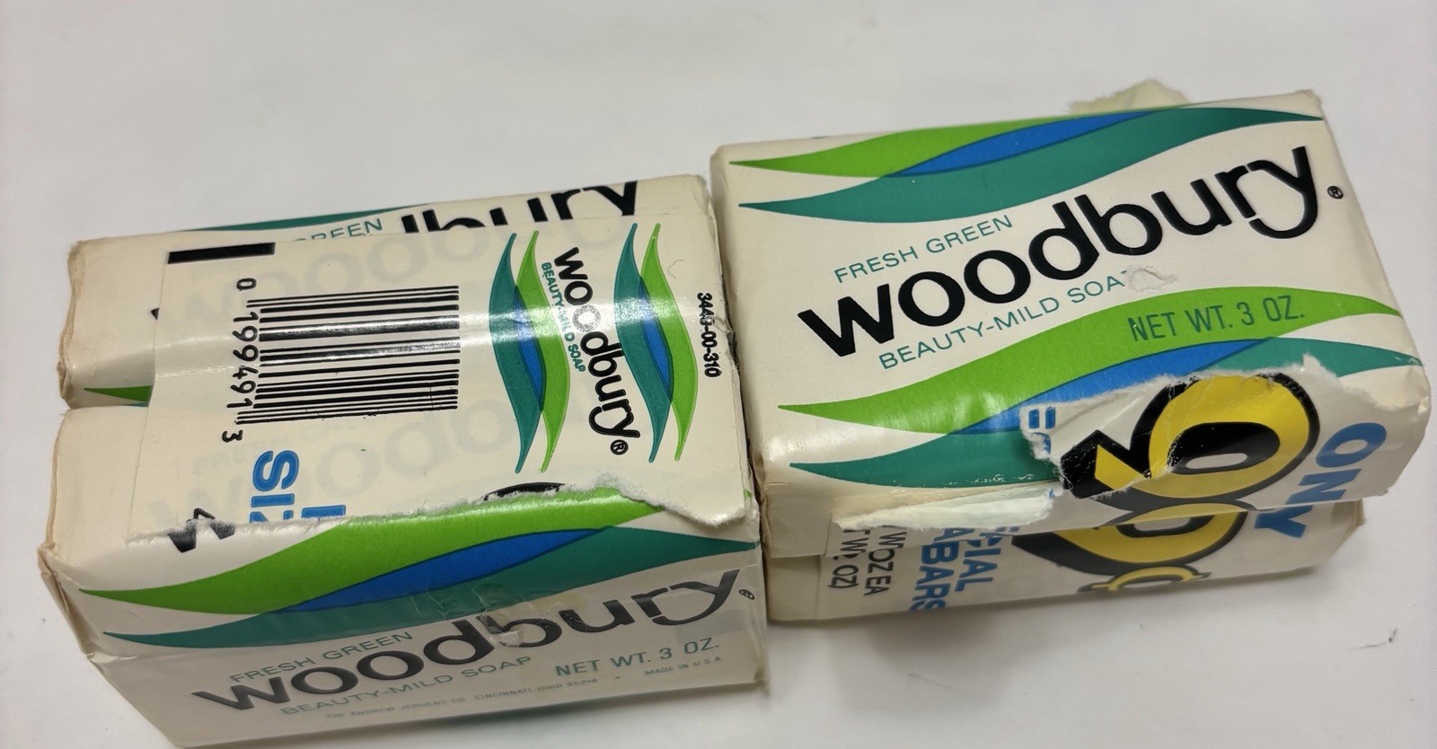 Vintage 4 Bars Woodbury Fresh Green Beauty-Mild Soap. New – Movie Prop 1970s USA