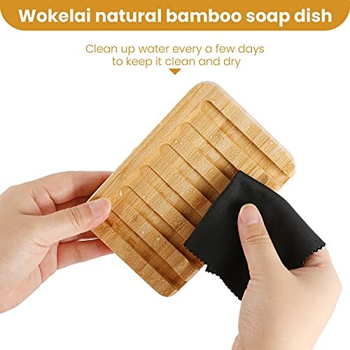 2 Pack Natural Bamboo Soap Dish Holder Self-Draining for Bathroom Kitchen Sink