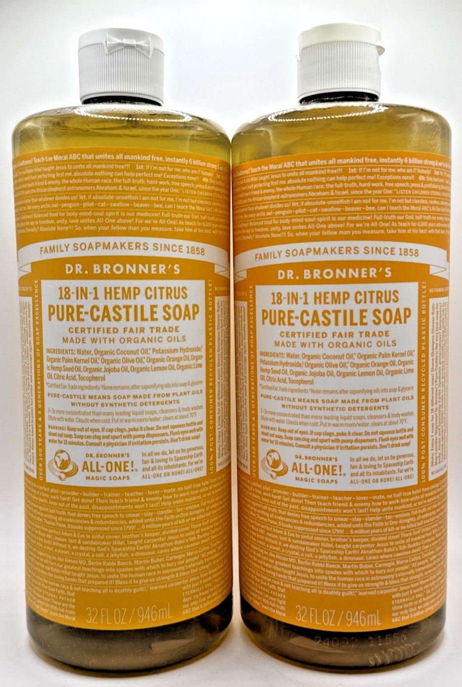 2x Dr.Bronner’s 18-In-1 Hemp Citrus Pure-Castile Soap 32 Oz