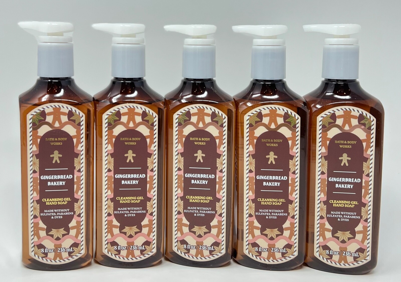 5 BATH & BODY WORKS GINGERBREAD BAKERY CLEANSING GEL HAND SOAP WASH PUMP 8 OZ