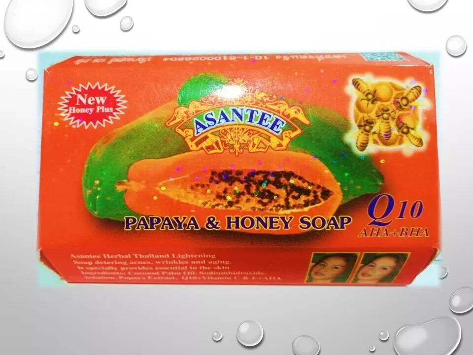 Asantee Thai Herbal Papaya Honey Soap with Q10, AHA, BHA Skin Whitening 125g