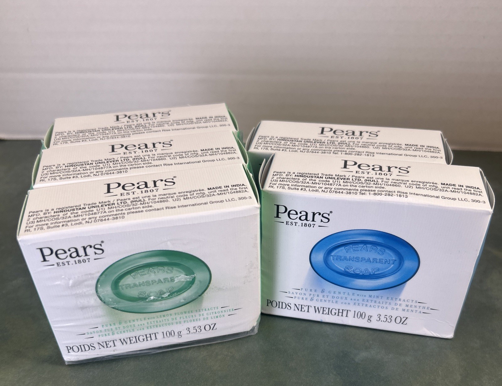 Pears Transparent Soap 5 Bar Lot Mint Lemon Flower Extract 3.53 oz Sealed