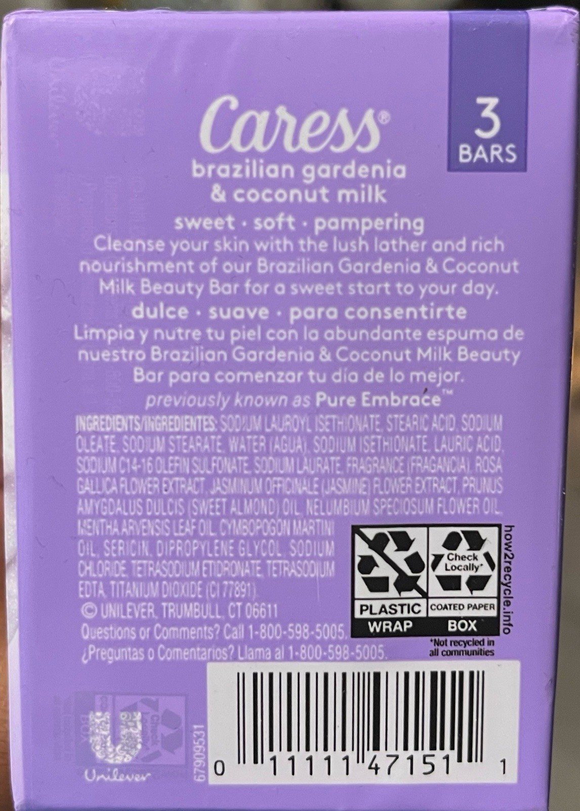 Caress Brazilian Gardenia Coconut Milk Soap 3 Bars Discontinued Sealed