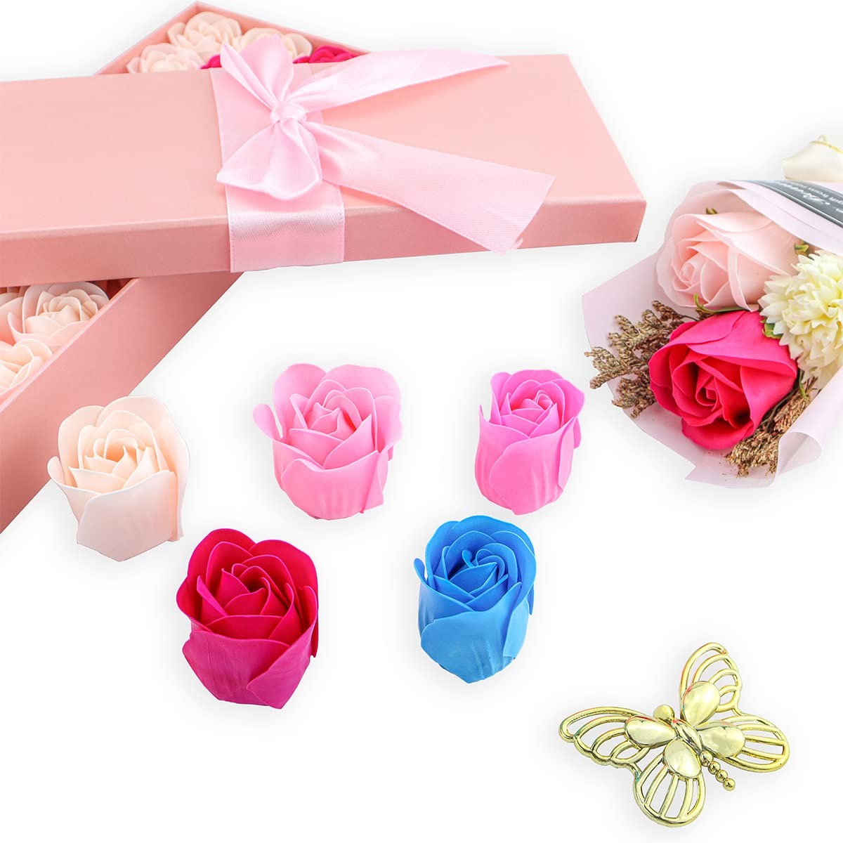 33 PCS Floral Scented Bath Soap Rose Flower Petals, Plant Essential Oil Rose