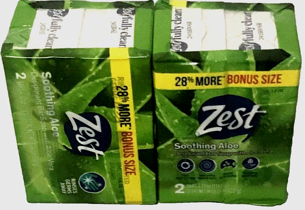 Zest Soothing Aloe Deodorant Bar Soap 4.12 Oz (1 set with 4 Bars)