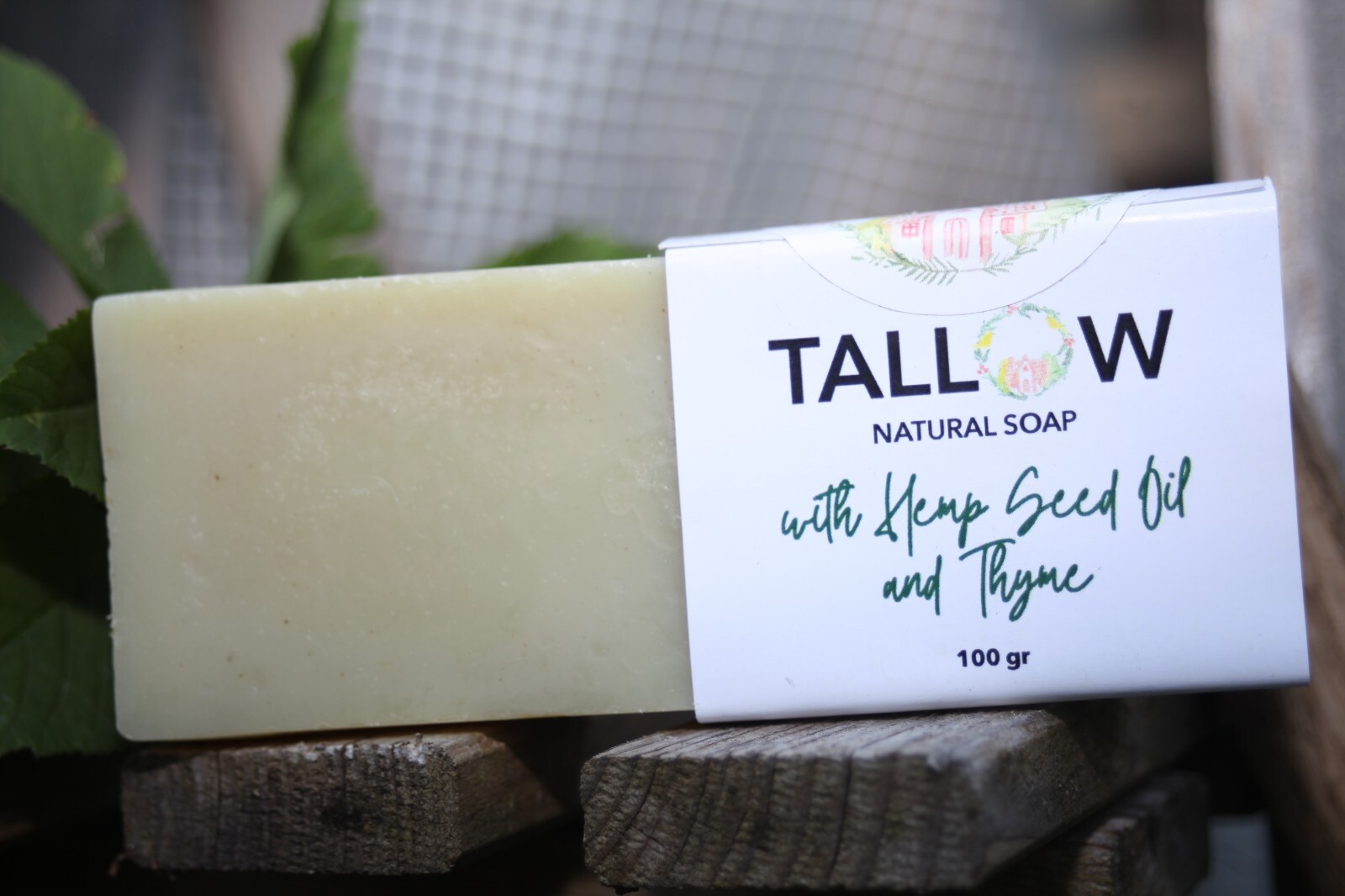 Natural Tallow Soap with Hempseed Oil and Thyme, 100gr, Handmade, Toxin free