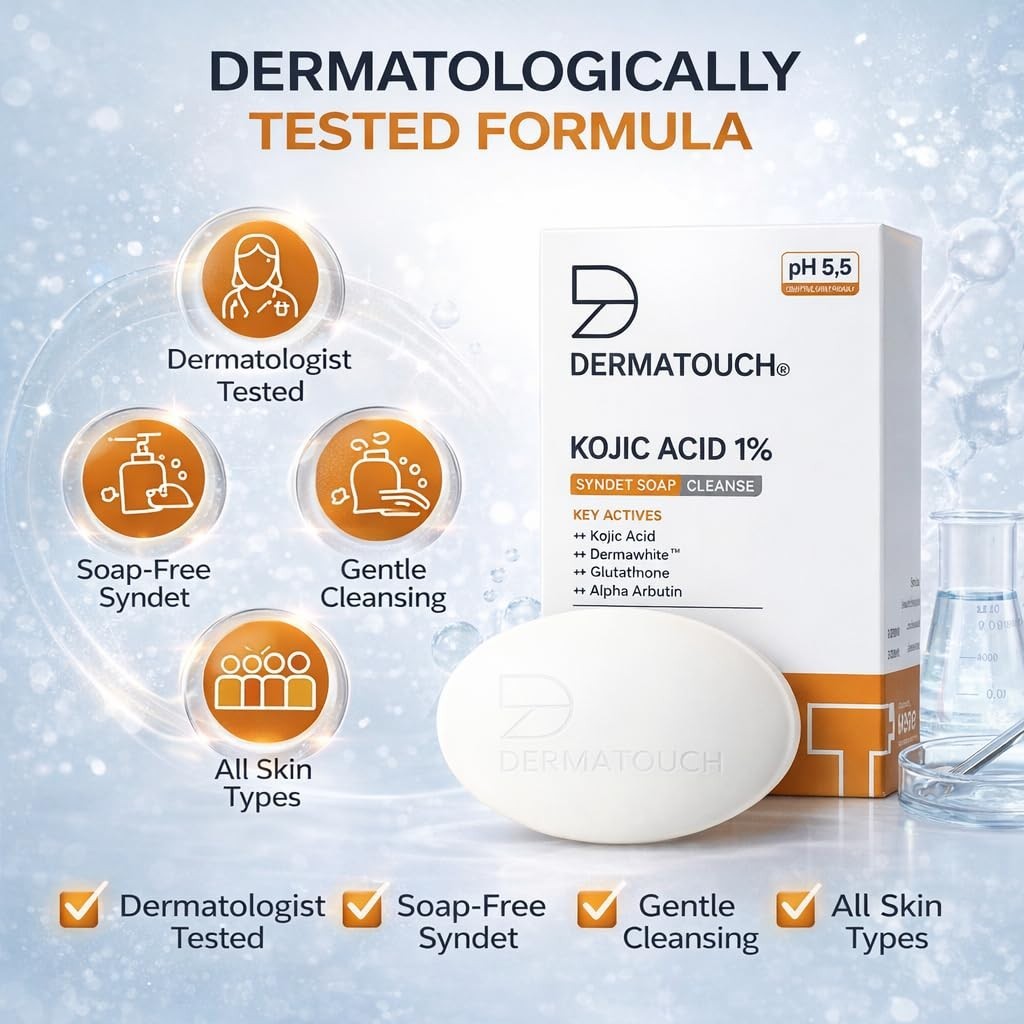 DERMATOUCH Kojic Acid 1% Soap with Glutathione & Alpha Arbutin|75gm (pack of 3)