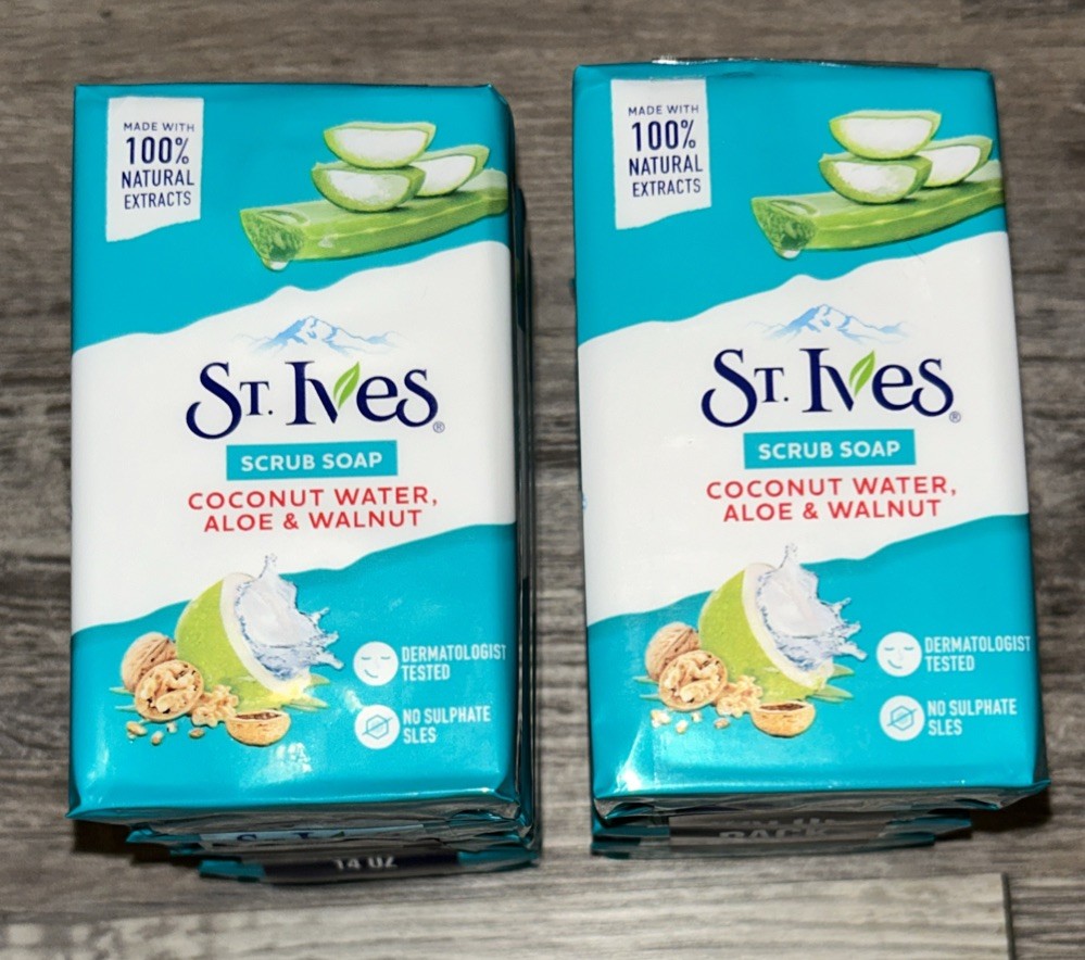 8 Bars St. Ives Coconut Water, Aloe & Walnut Scrub Soap 3.5oz X 4pk X 2
