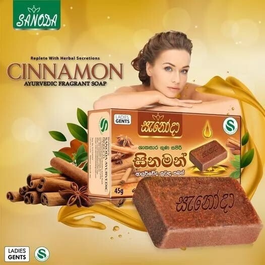 Sanoda Cinnamon Ayurvedic Herbal Fragrant Soap Pure Cinnamon Extract and Oil 45g