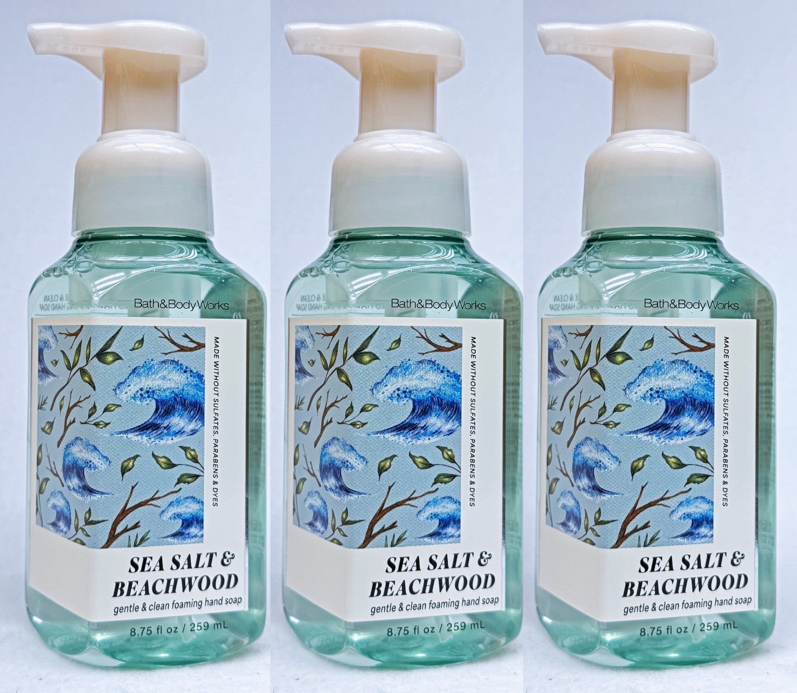 3 Bath & Body Works SEA SALT BEACHWOOD Gentle Foaming Hand Soap 8.75 oz