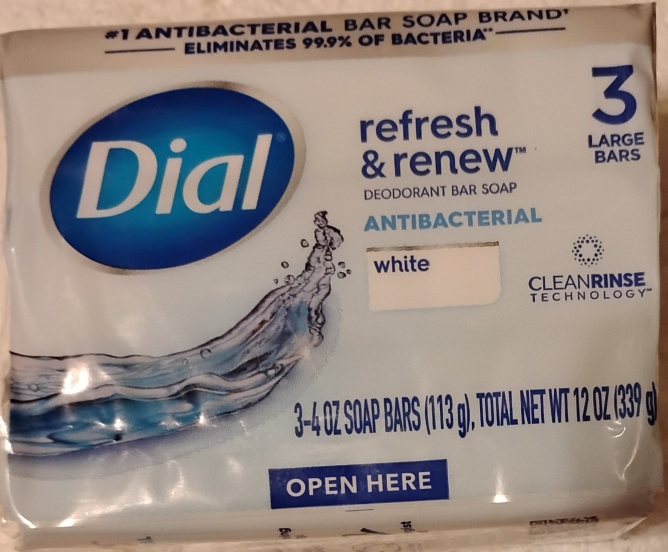 3 Dial White Antibacterial Bar Soaps 4 oz Refresh & Renew New