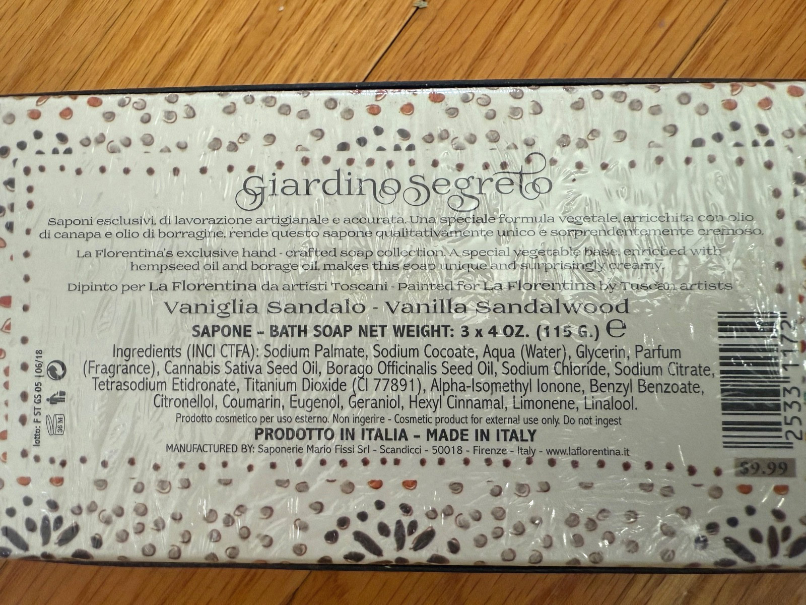LA FLORENTINA Luxury Round Soap Vanilla Sandalwood Made in Italy (3) 4 oz Bars