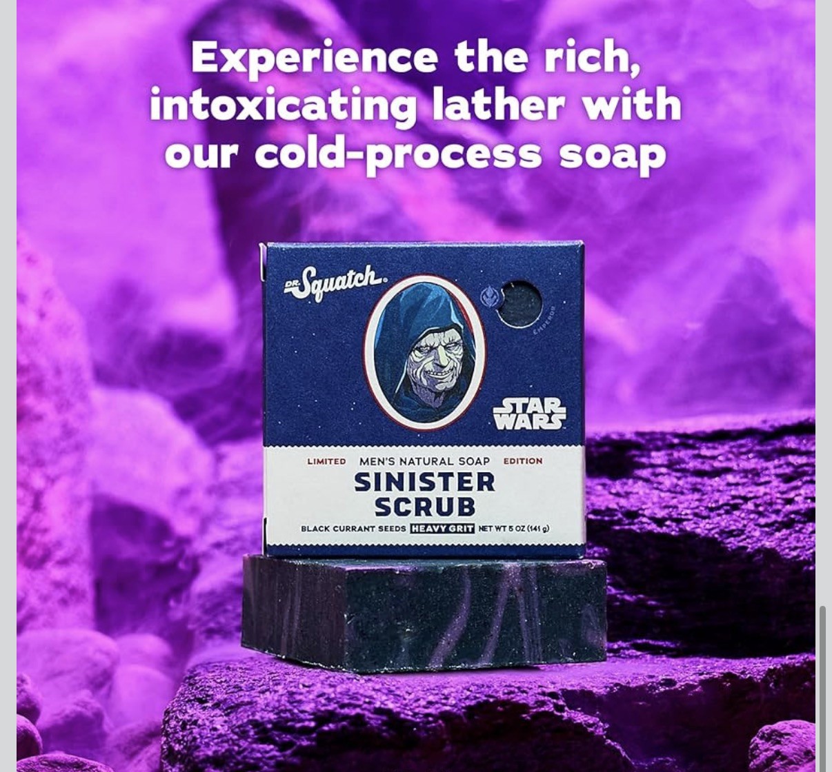 3 pack Dr. Squatch Star Wars Sinister Scrub Soap Heavy Grit Black Currant 5 oz
