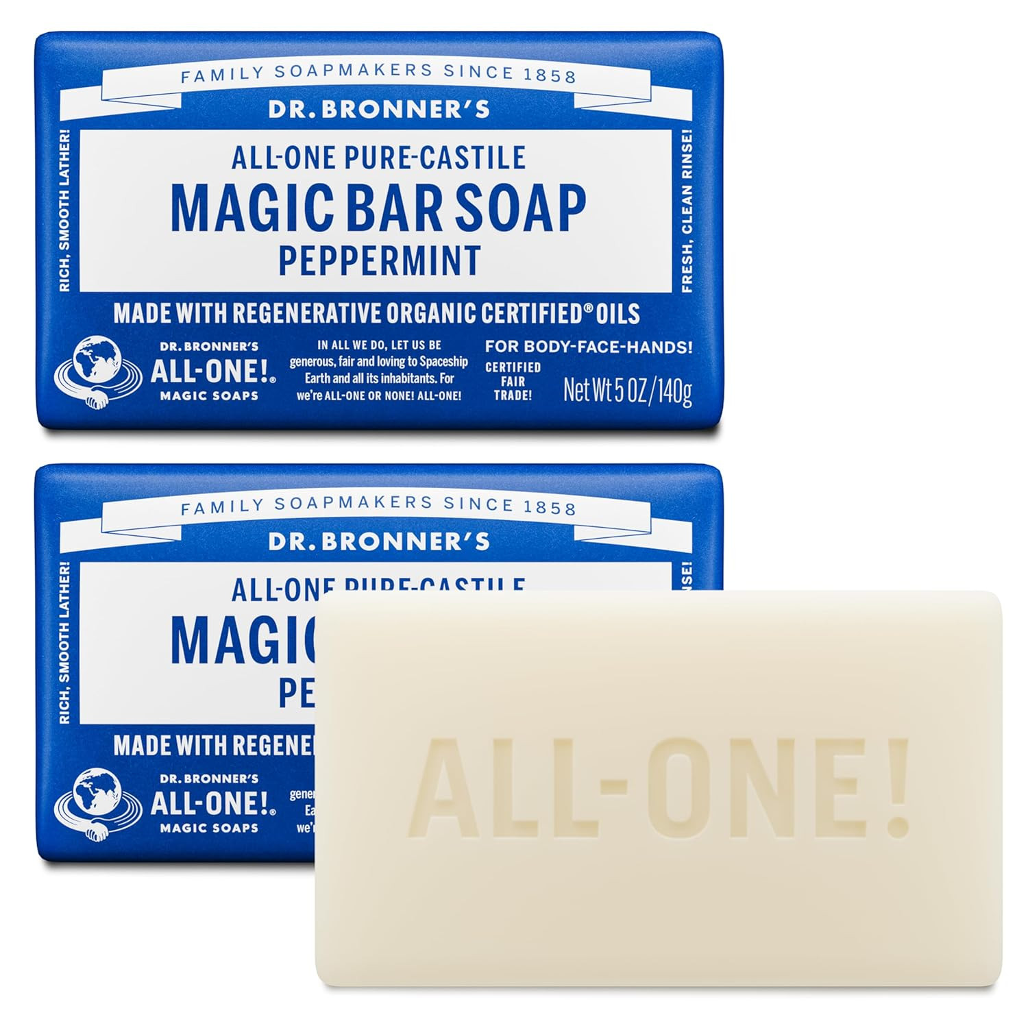 Pure-Castile Magic Bar Soaps (Peppermint, 5Oz, 2-Pack) – Made with Regenerative