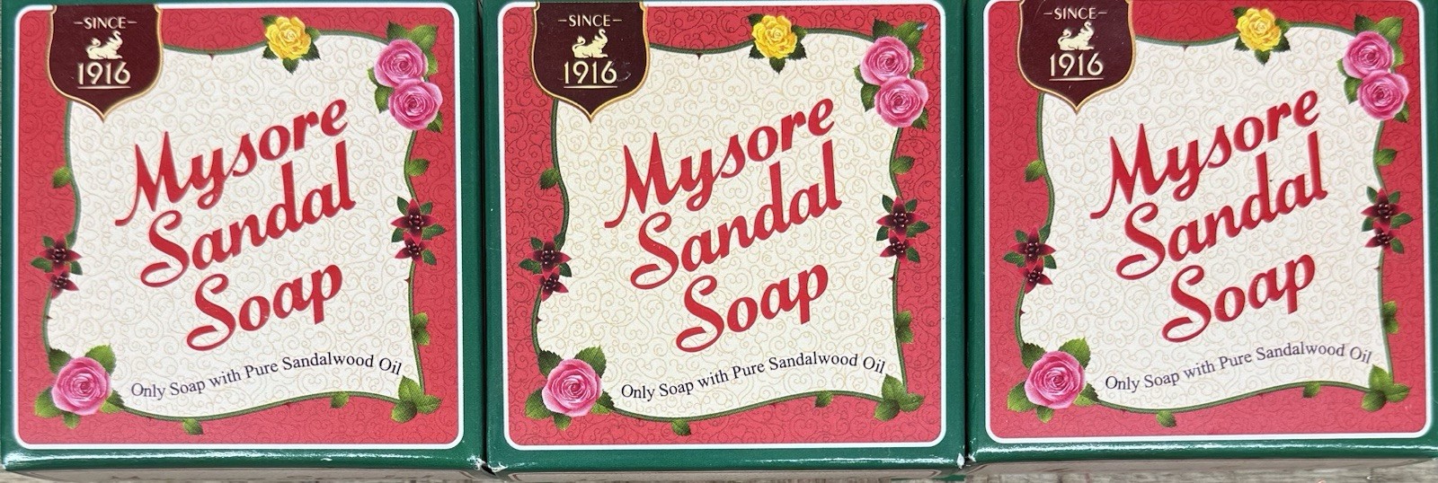 3 Pc Mysore Sandal Soap with Pure Sandalwood Oil 150g