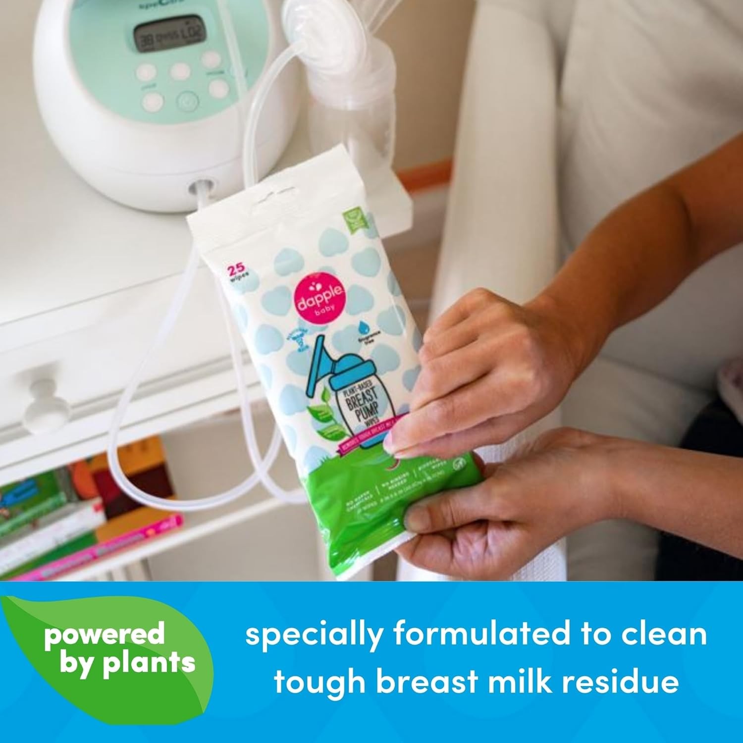 Dapple Baby Breast Pump Wipes, Powered by Plants, 25 Count (Pack of 3)