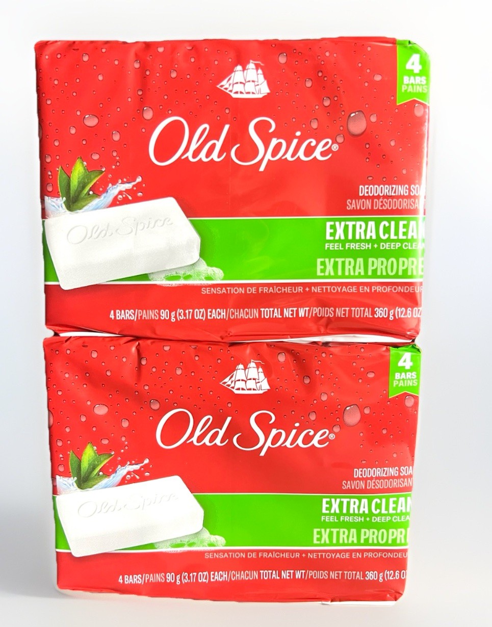 2x Old Spice Deodorizing Bar Soap EXTRA CLEAN (4-PACK) – 3.17oz Bars – 8 Bars