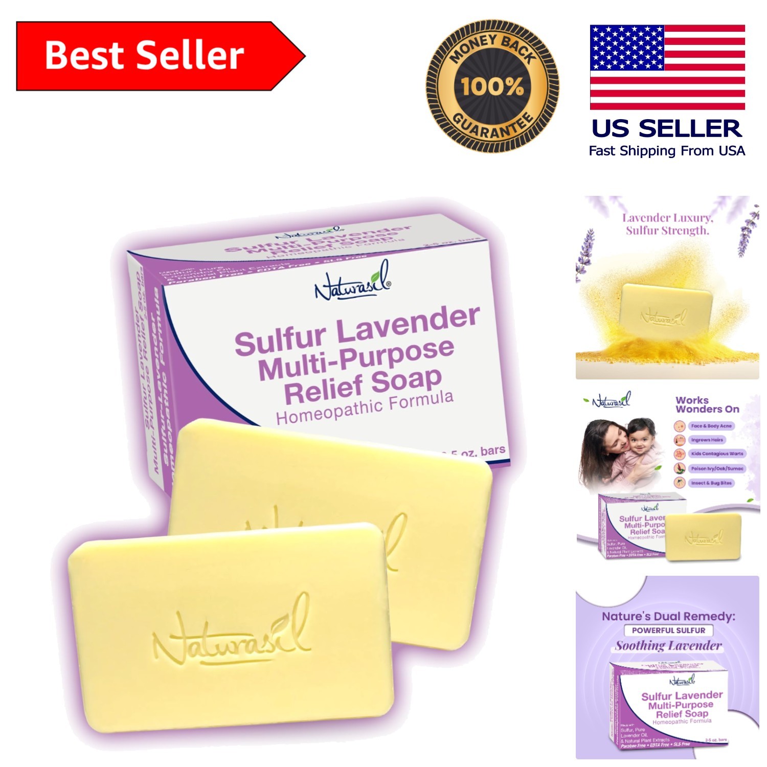 Cruelty-Free Sulfur-Lavender Soap – Soothes Itching and Irritation (10oz Total)