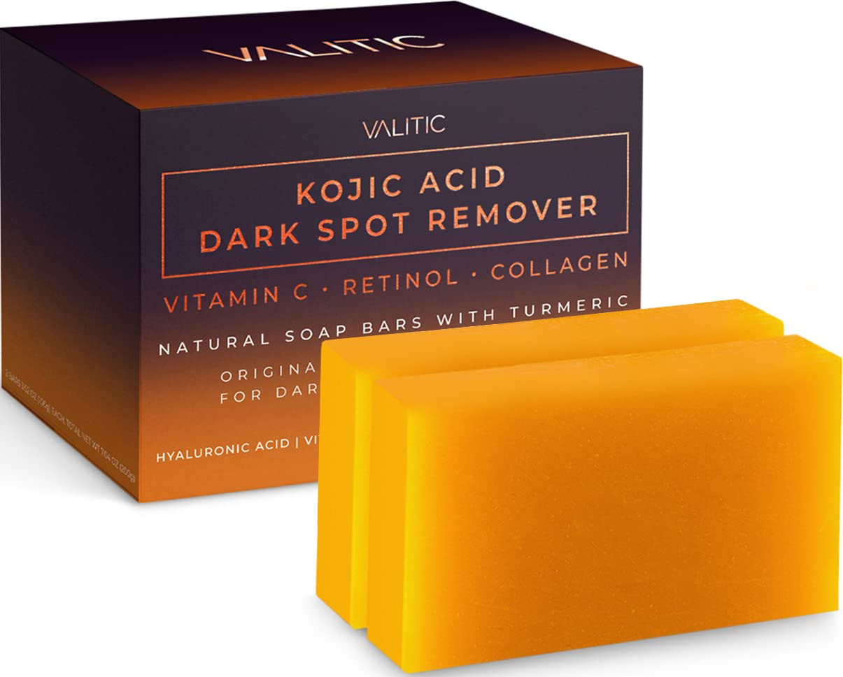 Kojic Acid Dark Spot Remover Soap Bars w/ Vitamin C, Retinol, Collagen(2 Pack)