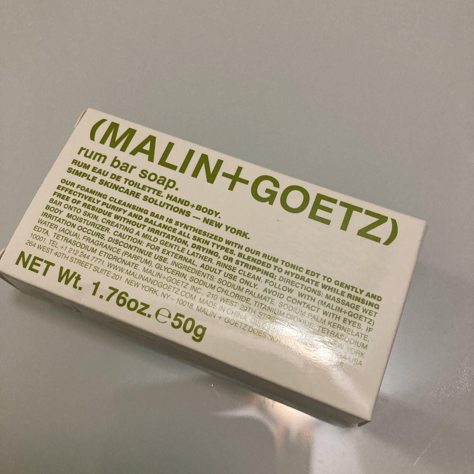 New Malin+Goetz Rum Bar Soap Hands & Body 1.76oz /50g Travel Size