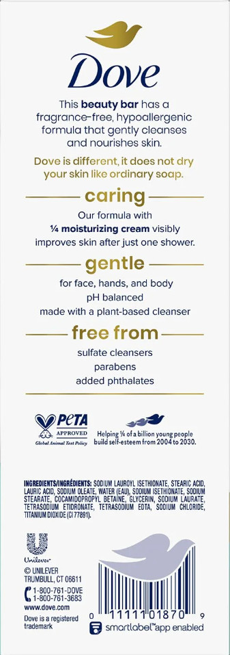 Dove Beauty Bar Soap, Sensitive Skin, 3.75 oz., 16 ct.