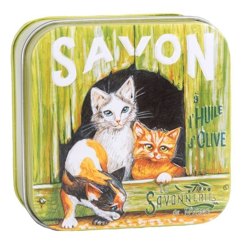 La Savonnerie de Nyons, Soap in A Tin Box, Rose, 3 Cats, L’huile D’olive, 3.52OZ