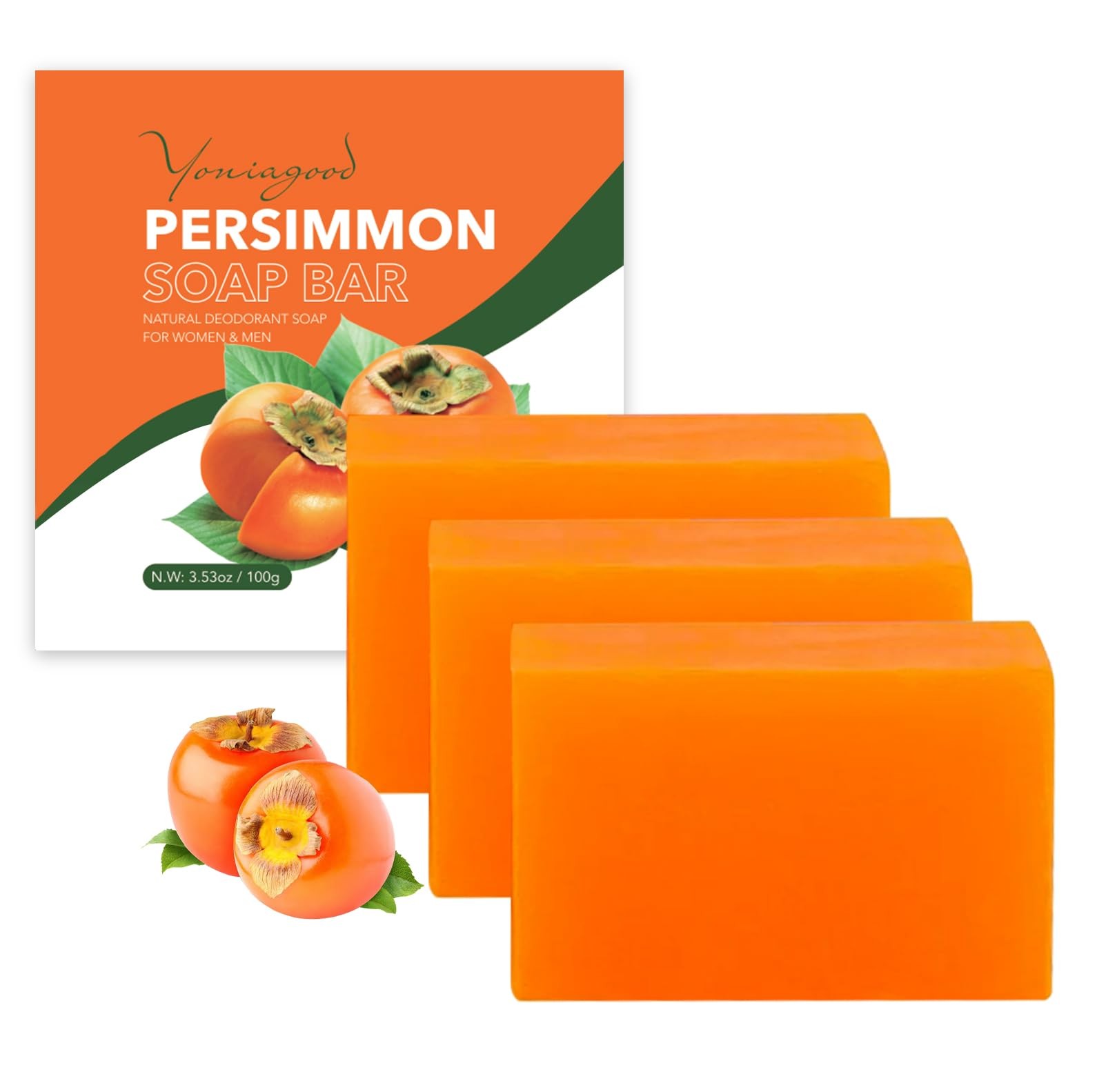 yoniagood 3 PCS Persimmon Soap Bar for Body Odor Control, Natural Deodorant B…