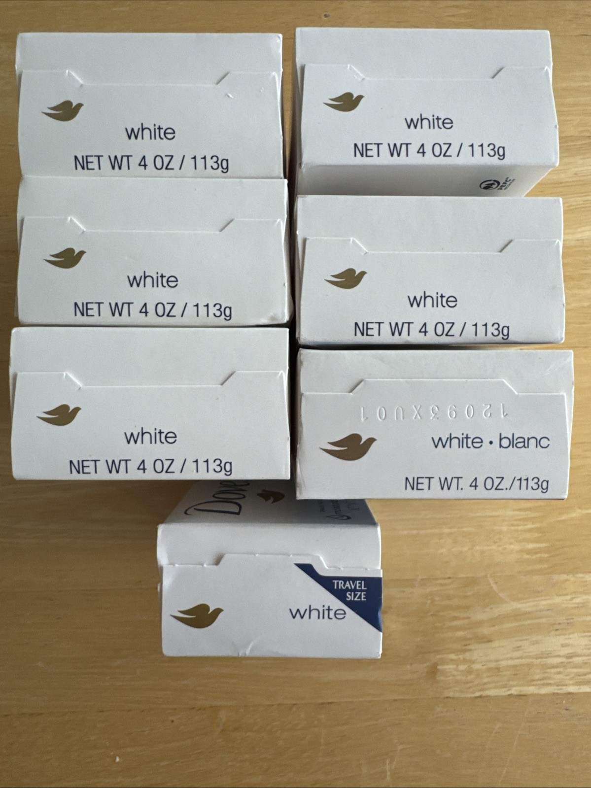 Dove White Lot Of 6 Full Size Soap Bars + 1 Travel Size New In Boxes