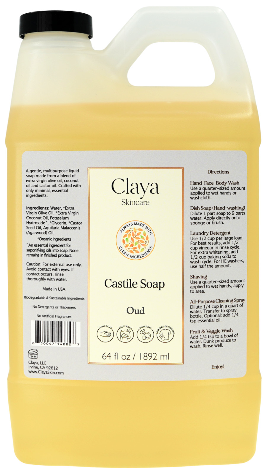 Oud Liquid Castile Soap – Organic ingredients, Gentle for sensitive skin