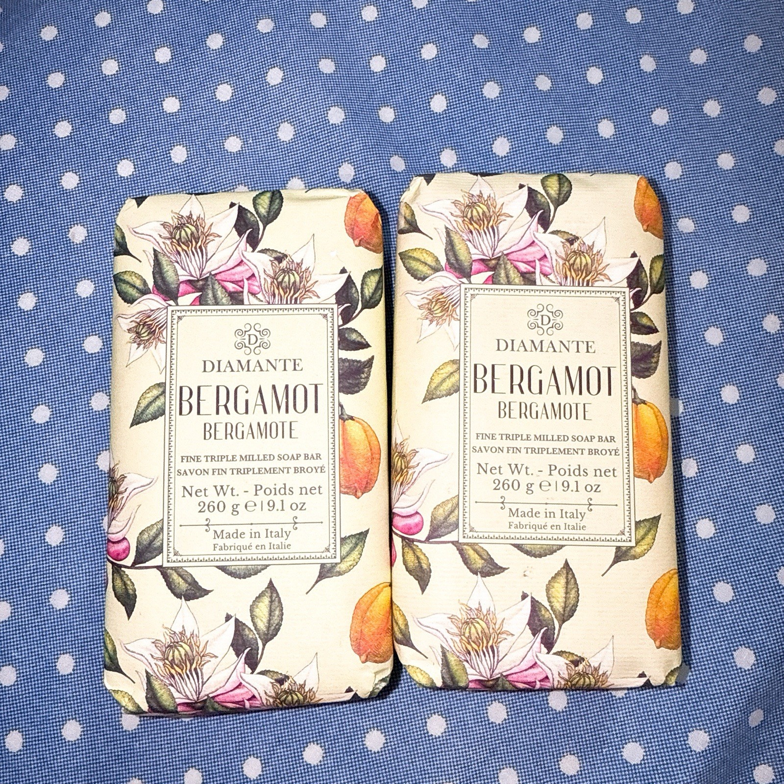 2X Zeni DIAMANTE BERGAMOT Fine Triple Milled ITALIAN Soap Bar 9.1 Oz