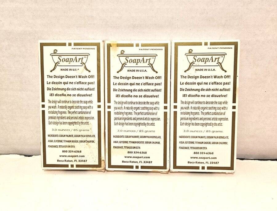 Lot of 3 Soap Art Fragrance Picture Soap Organic 3 oz. New in Box
