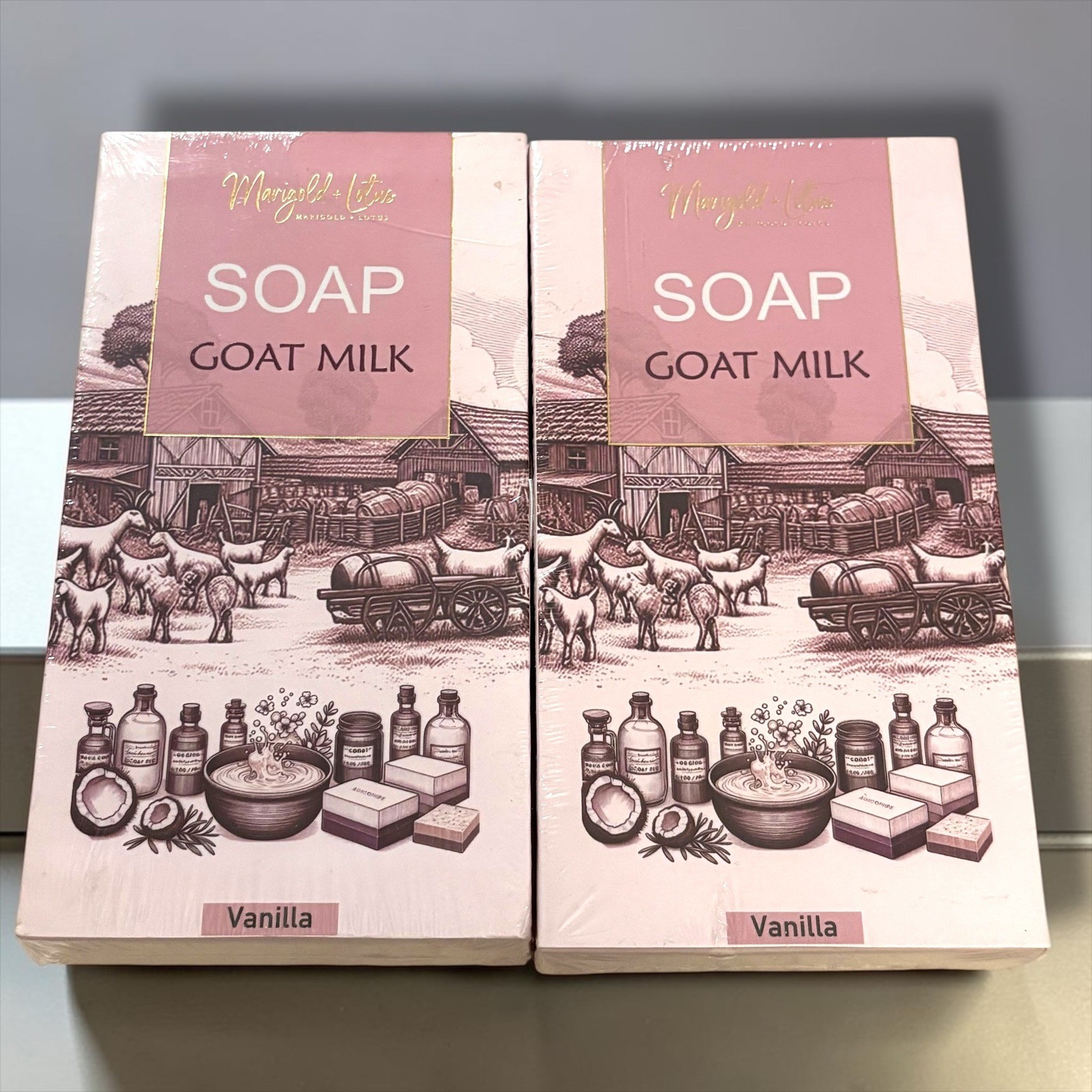Marigold + Lotus Goat Milk Soap Duo Vanilla Jasmine Lavender 2 Bars 200g New