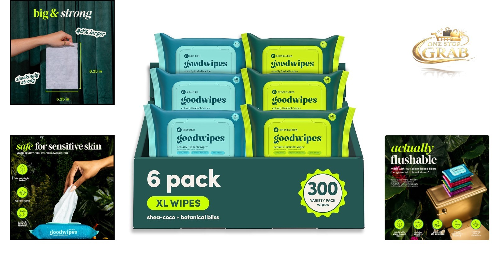 Flushable Butt Wipes Extra Large 300 Count, Shea Coco & Botanical Bliss, Wate…