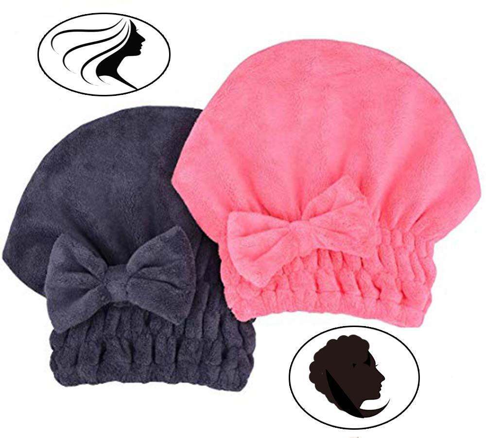 Microfiber Hair Drying Towels Head wrap with Bow-knot 1darkgrey+rose Red