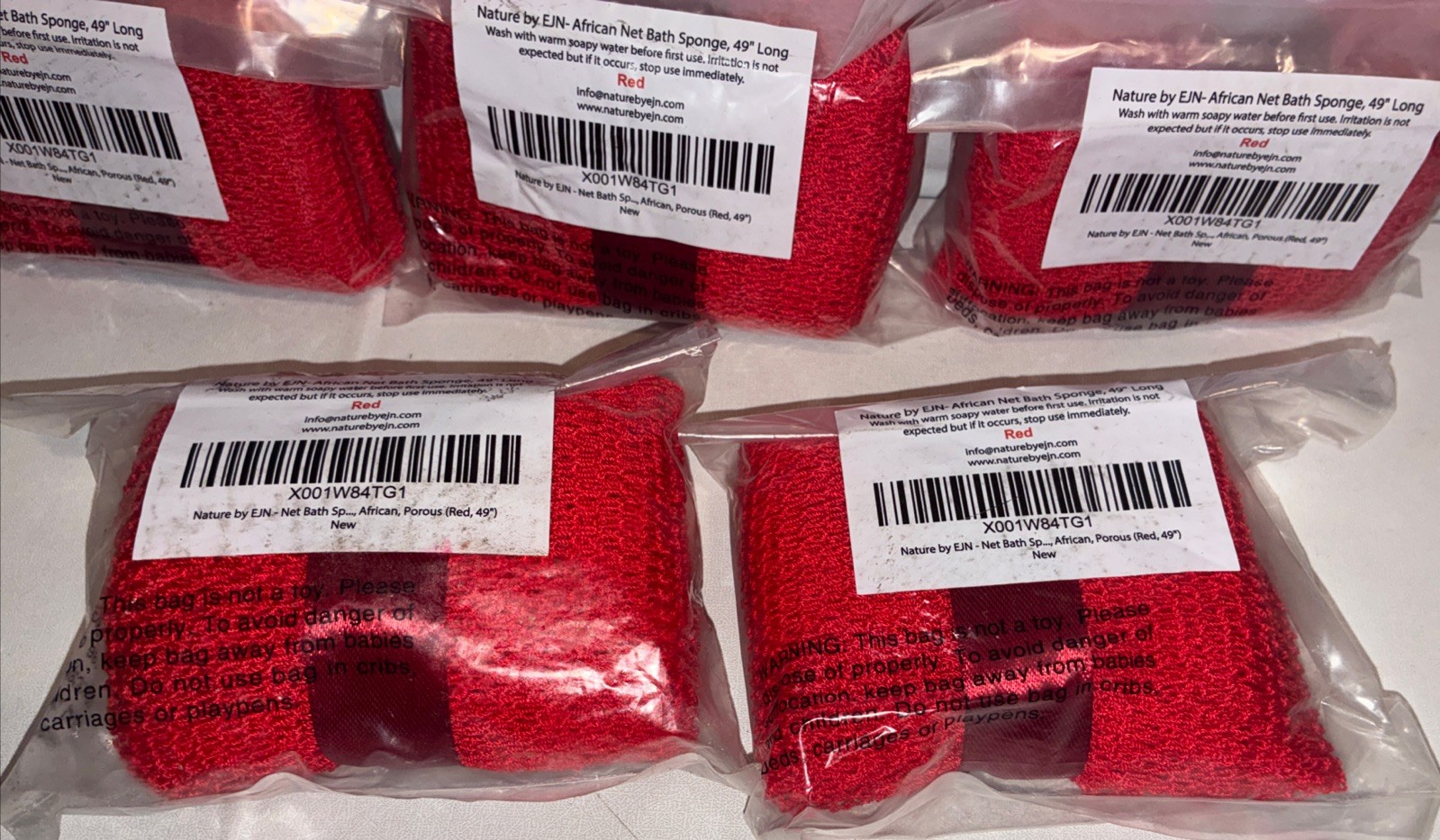Lot If 5-African Net Body Sponge To Remove Dead Skin And Exfoliate Bath ( Red )