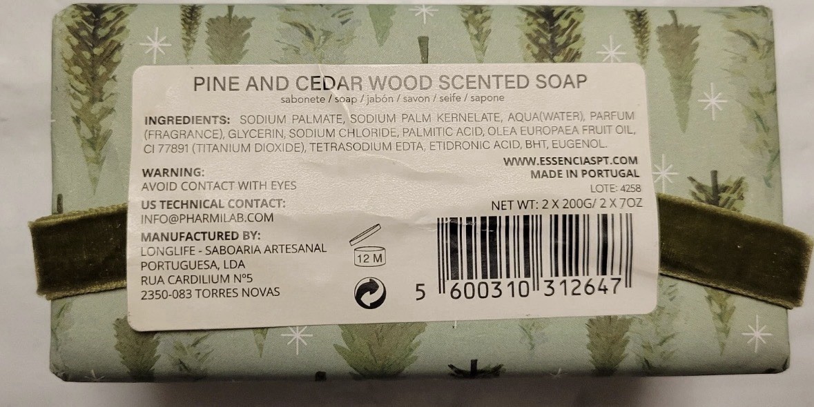 Essentials De Portugal 2 Pack 7 Oz Pine & Cedar Wood Scented Bar Soap Gift