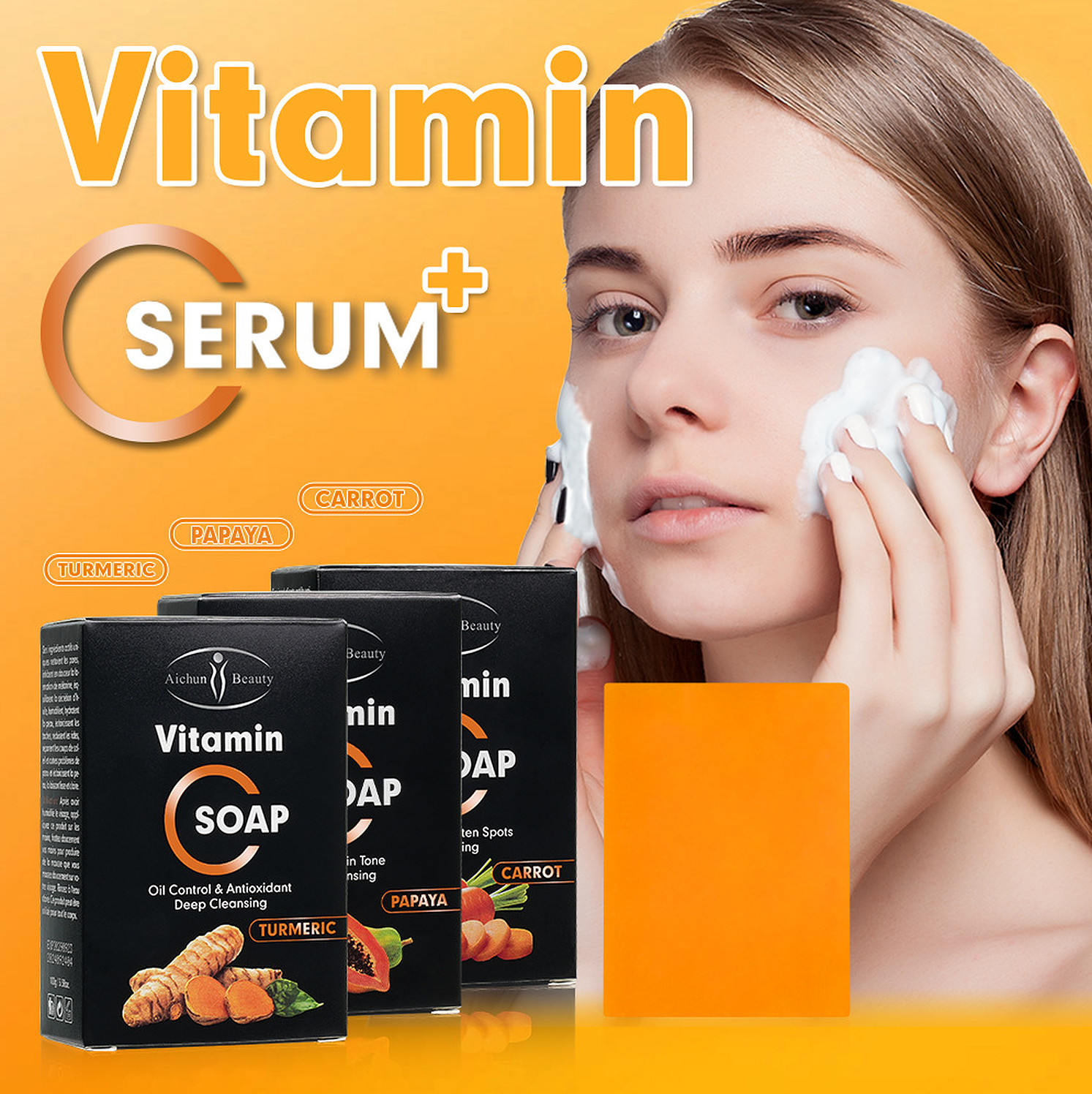 Aichun Beauty Vitamin C Turmeric Papaya Cleansing Soap Slimming Care Sports 100g