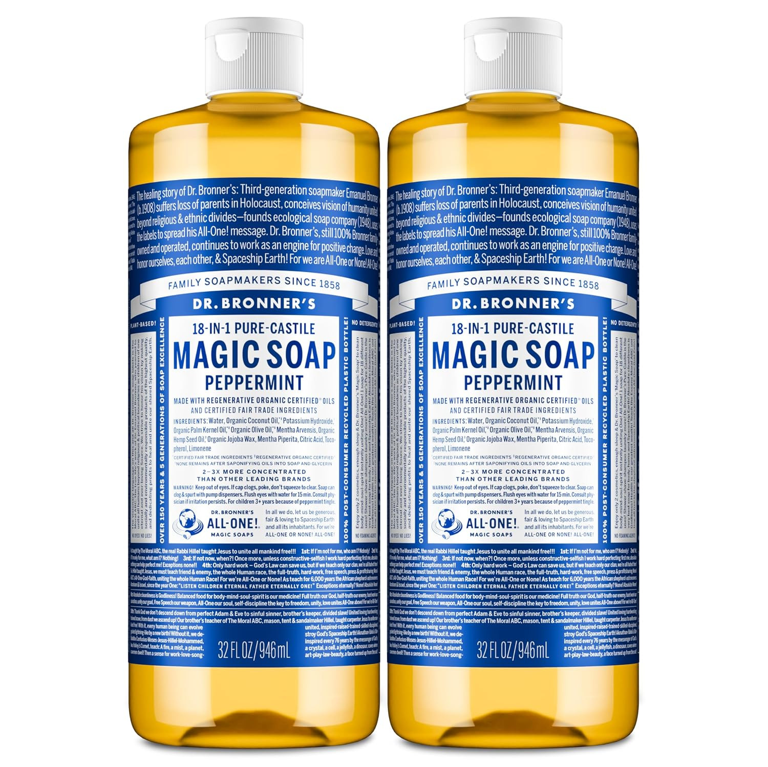 Pure-Castile Magic Liquid Soap- Made with Regenerative Organic Oils- for Body, F
