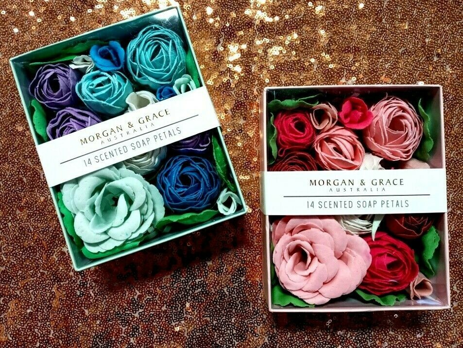 2 Boxes – (28) MORGAN & GRACE AUSTRALIA Scented Soap Roses 14 roses in each box