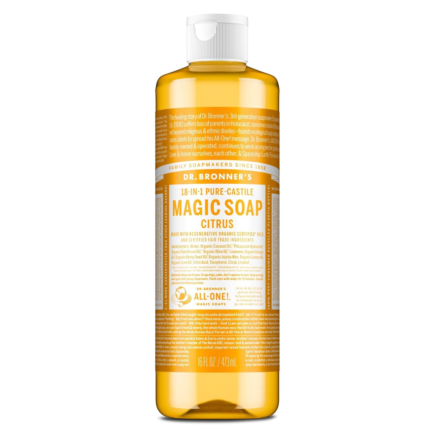Dr. Bronner’s Citrus Pure-Castile Soap 32oz 2-Pack – 18 Uses, Vegan, Organic