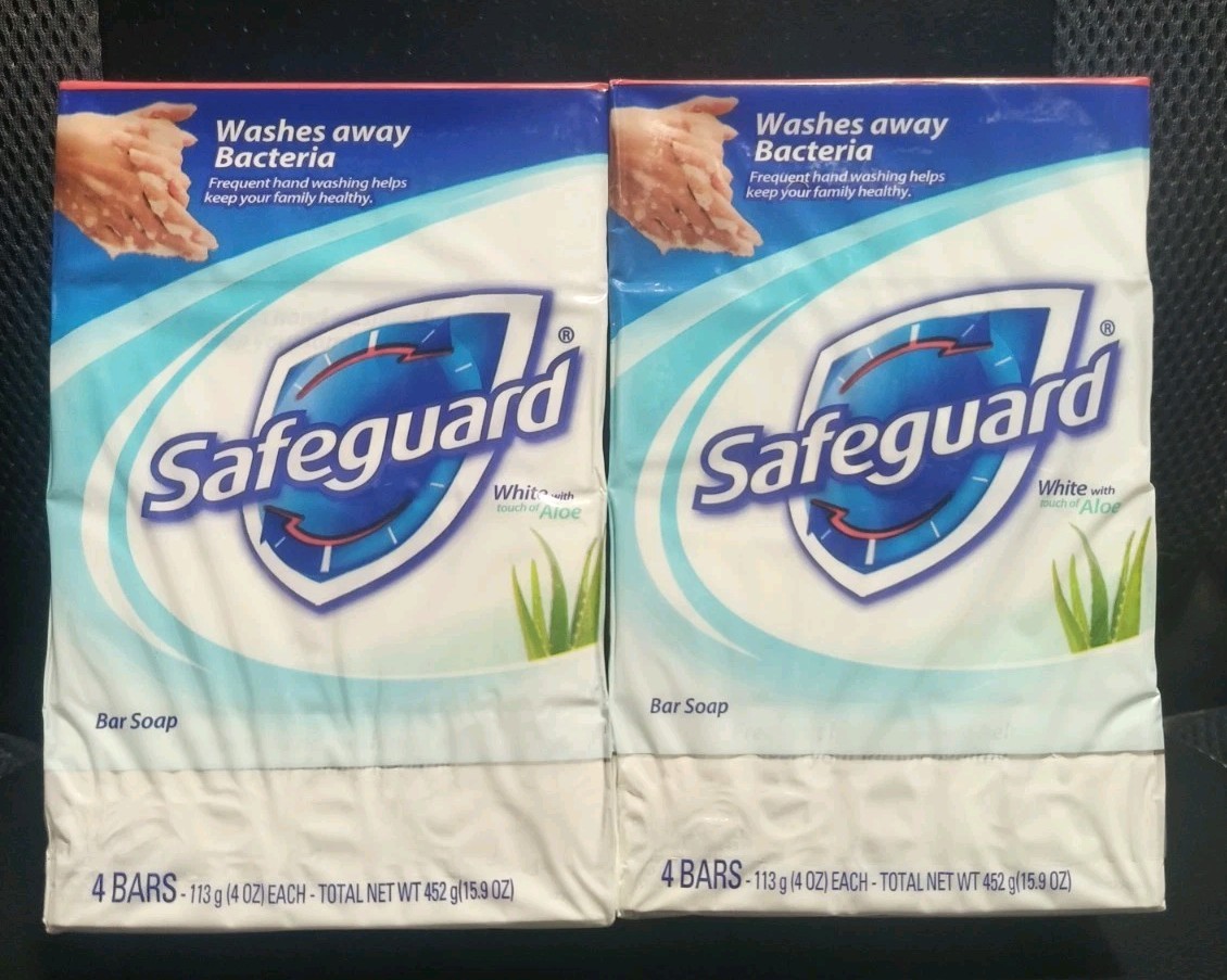 2x- Safeguard Antibacterial, Deodorant Bar Soap White Color 4 oz Each, 8 BARS