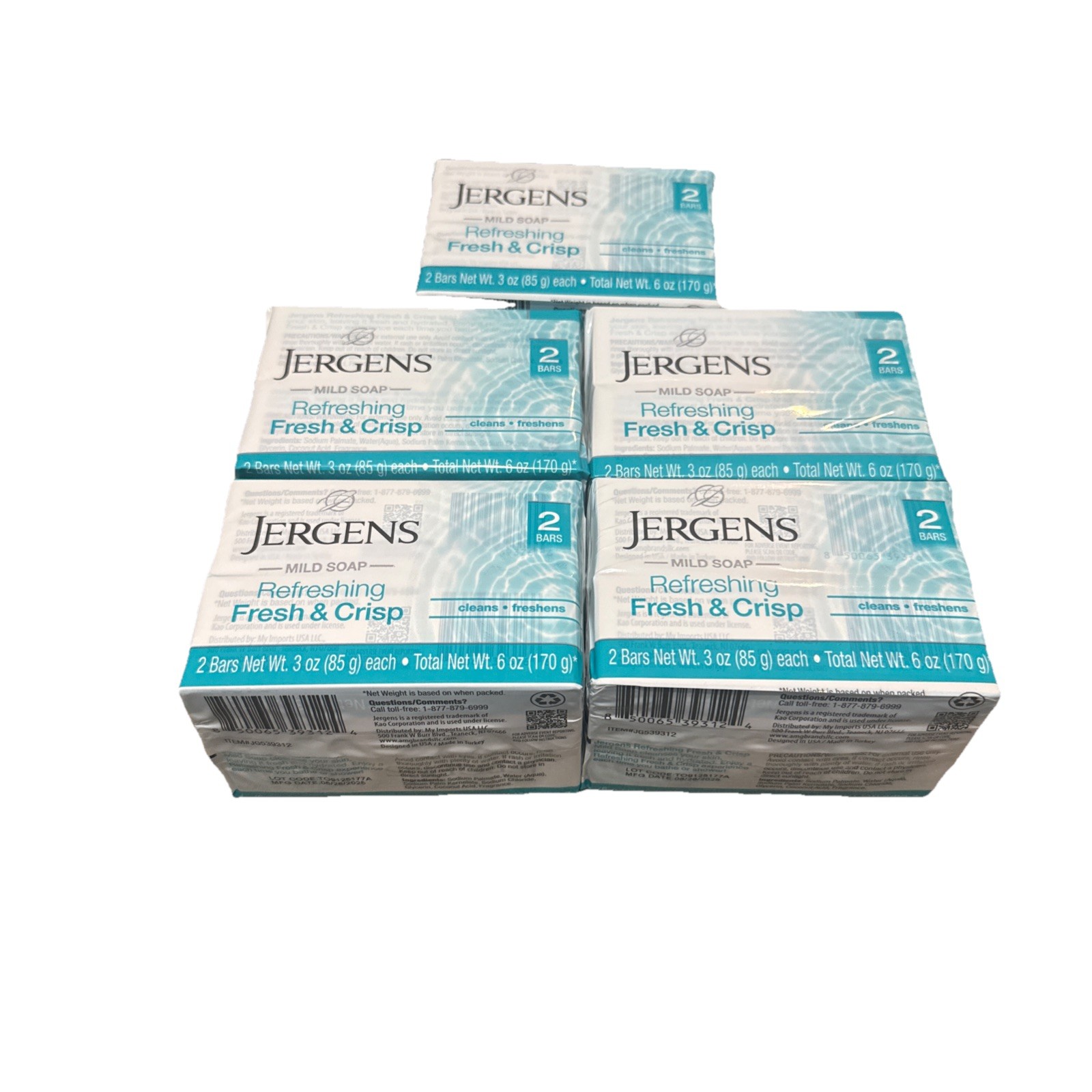 Lot of 5 (2) Packs of Jergens Mild Soap, Refreshing FRESH & CRISP. Total 10 Bars